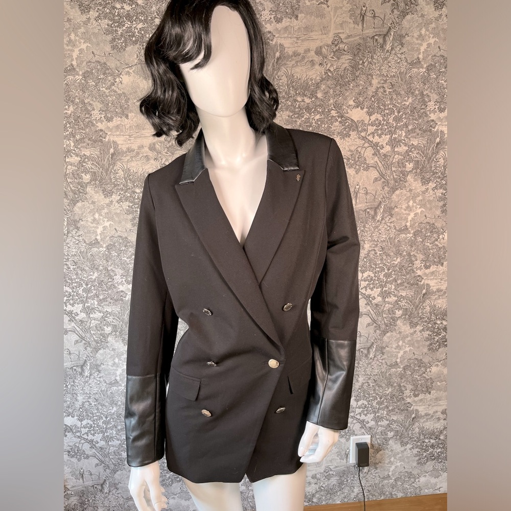 Tommy Hilfiger Double-Breasted Blazer w/ Faux Leather Details